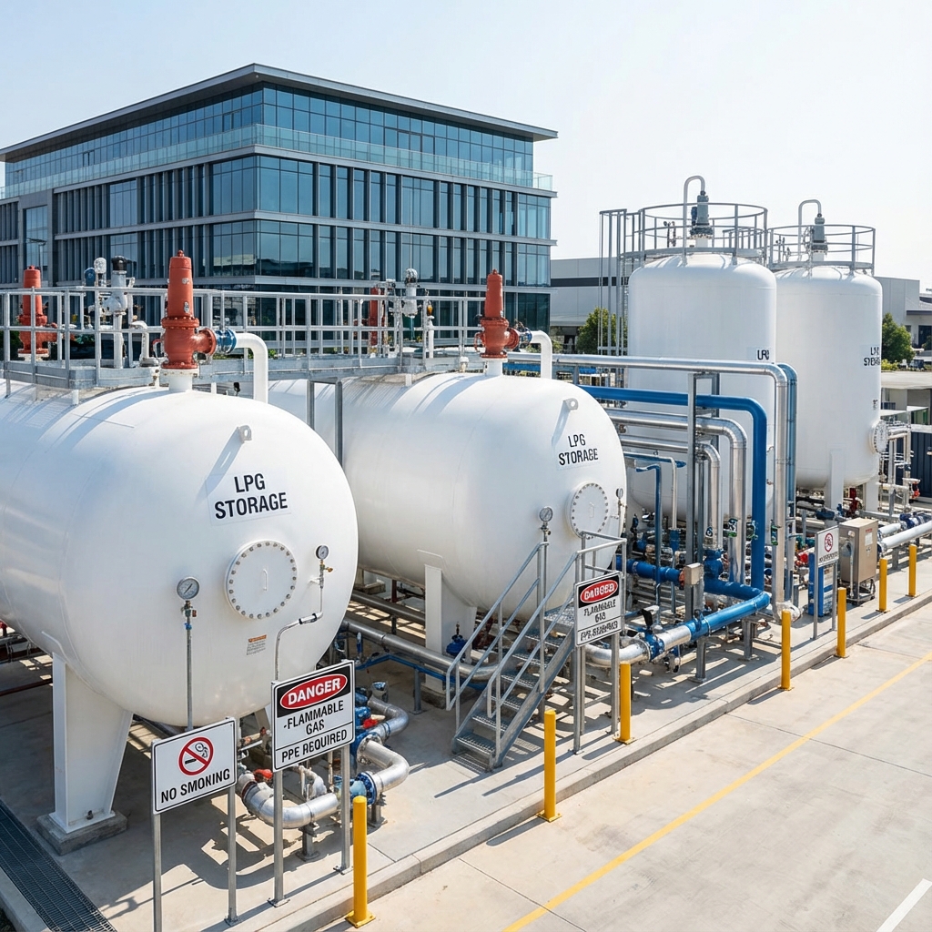 Industrial LPG Installation with storage tanks and piping system